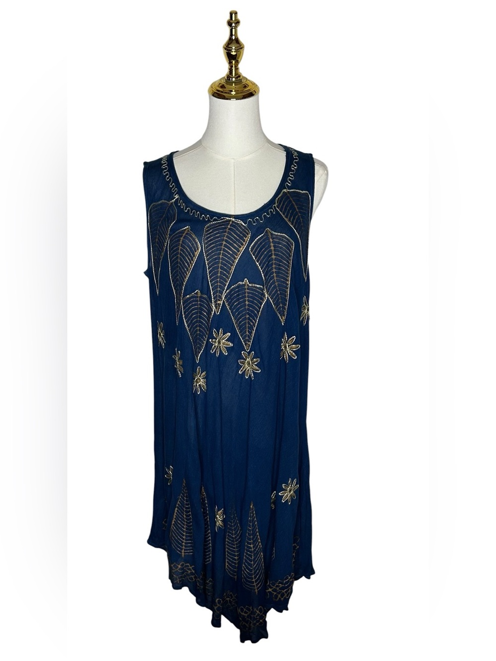 Jessica Taylor Navy Boho Sleeveless Midi Dress Gold Embroidery Hippie Sz 3X NWT